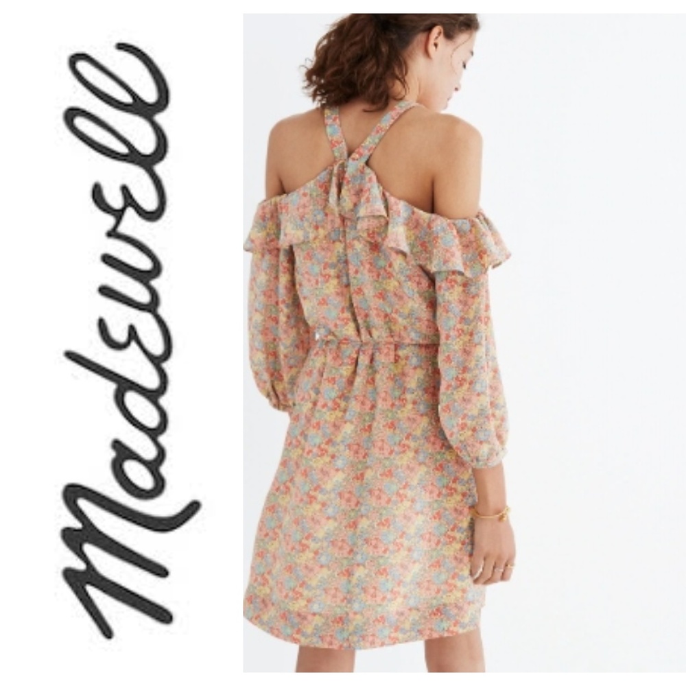 Madewell Forsythia Cold Shoulder Silk Dres…